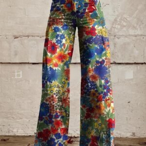 3D-printed Retro Sunflower Guitar Art-style Womens Wide-leg Flared Denim Jeans