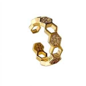 Adjustable Ring With An Open Hexagonal Micro-pave Setting Featuring Zirconia Stones