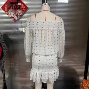 French-style Colored Diamond Mesh Ribbon Shirt Dress