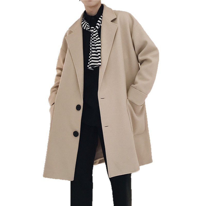 Mens Stylish Warm Casual Mid-length Wool Coat - Image 5