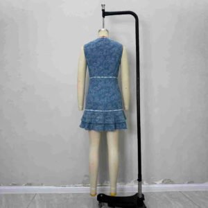 Women's Blue-and-white Printed Denim Dress