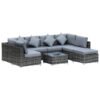 8 Piece Rattan Corner Sofa Set With Wide & Deep Seat, Assembled Aluminium PE Rattan Garden Furniture Set With Thick Cushions And Glass Top Table For Outdoor, Conservatory, Grey