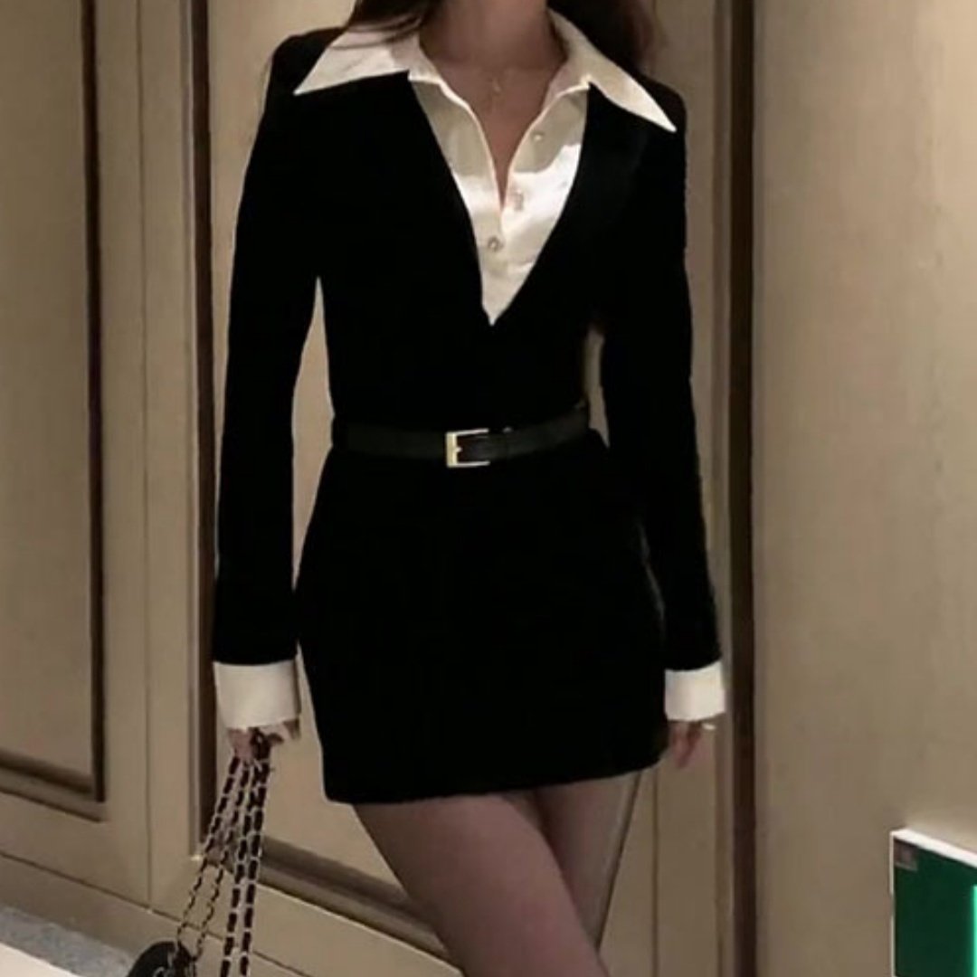 Elegant French-style Faux Two-piece Shirt Dress For Women