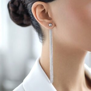 925 Sterling Silver Long Tassel Earrings