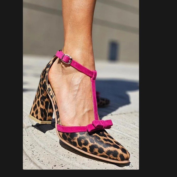 Fashion Colorblock Bow Buckle High Heel - Image 5