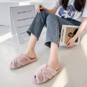 Open Toe Fluffy Slippers Women's Artificial Fur Couple Plush