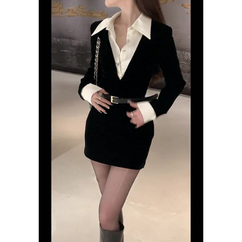 Elegant French-style Faux Two-piece Shirt Dress For Women - Image 6