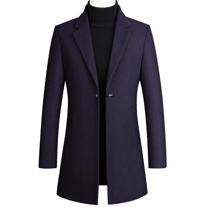 Korean Style Long Woolen Trench Coat With One Button - Image 2