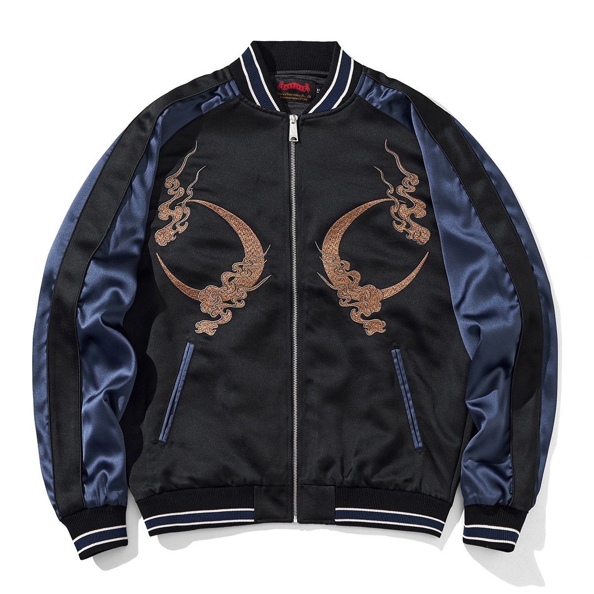 Heavy Duty Embroidered Mythical Beast Qilin Mens Casual Baseball Jacket - Image 3