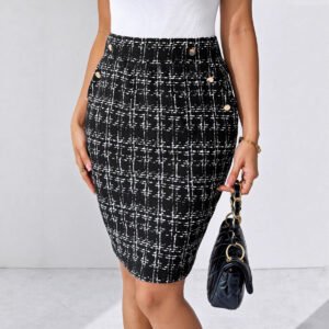 Women's Fashionable Plaid Elegant Elastic-Waist Skirt