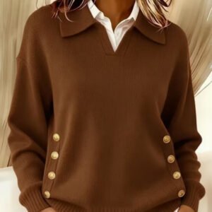 Turn-down Collar Button-down Collar Pullover Women's Long Sleeve