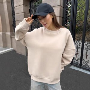 Fashionable Casual Retro Solid-color Thickened Crewneck Sweatshirt