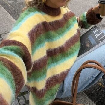Women's New Color Round Neck Striped Knitted Sweater Fashion Loose - Image 2