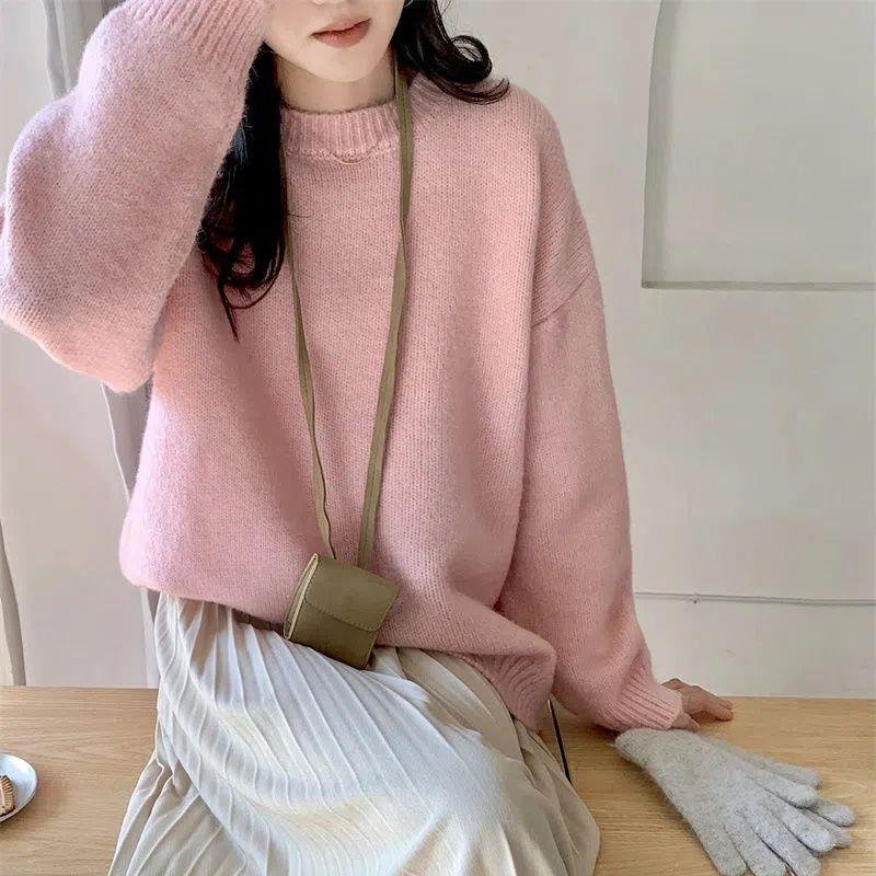 Thickened Loose-fitting Crew-neck Laid-back Style Sweater For Women - Image 9