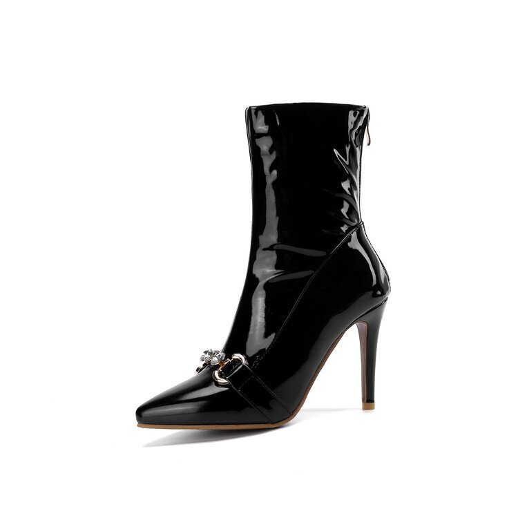 Patent Leather Pointed-toe High-heeled Ankle Boots - Image 7