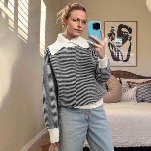 Casual Retro Striped Half-neck Sweater For Women