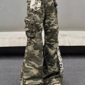 Stitched Camouflage Overalls Men's Retro Straight Casual Pants