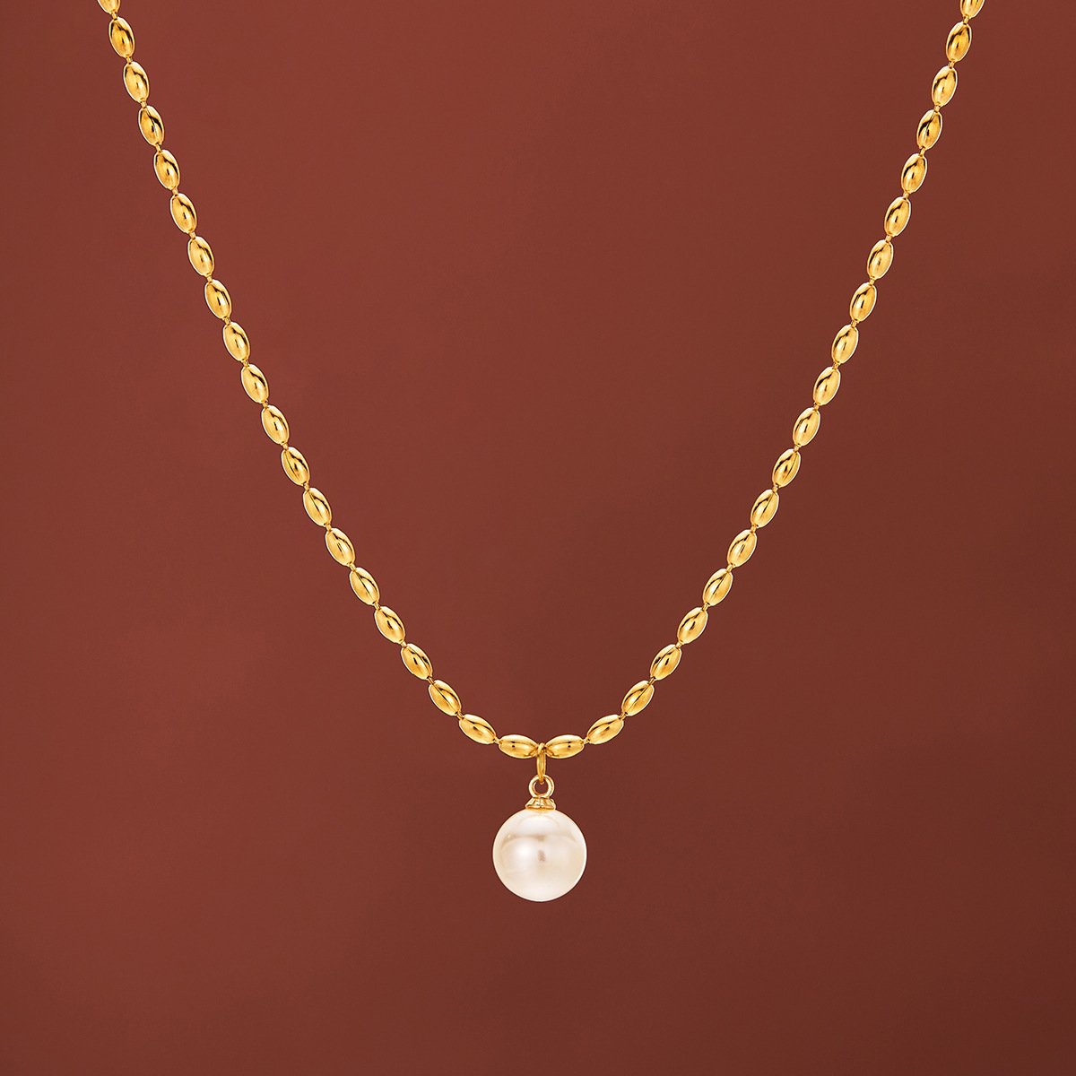 New Titanium Steel 18K Gold Milgrain Pearl Clavicle Necklace For Women - Image 2