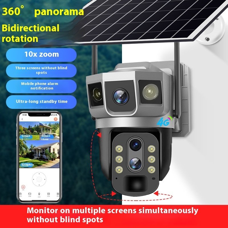V380 Three-screen 4G Household Outdoor 10 Times Zoom Night Vision HD Smart Monitor Camera - Image 5