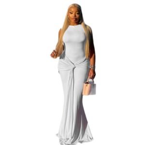 Ruched Crew-neck Strap Sleeveless Dress