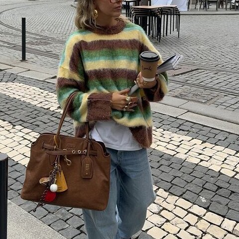 Women's New Color Round Neck Striped Knitted Sweater Fashion Loose - Image 4