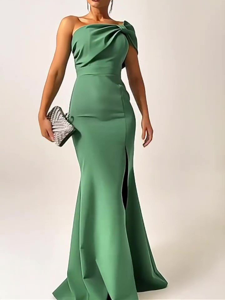 Green Bow Tube Top Evening Dress - Image 3