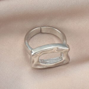Oversized French Style Metal Texture Smooth Round Ring Minimalist Geometric Alloy Jewelry For Women