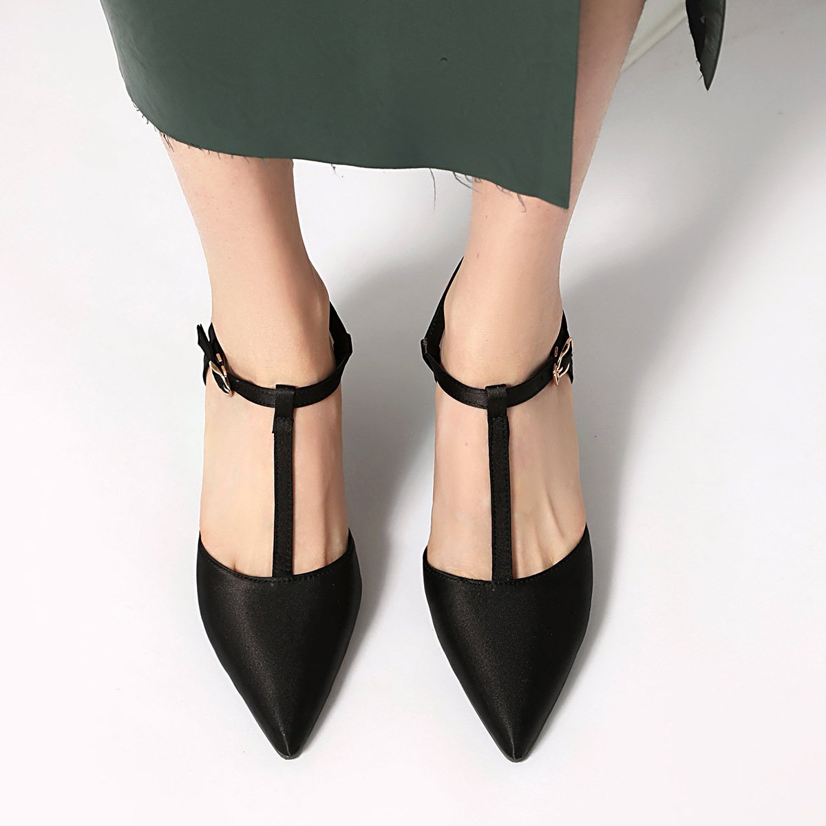 Spring And Summer European And American Pointed High Heels Four-season Shoes T-strap Toe - Image 3