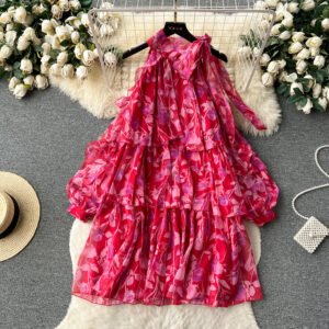 Rare Vacation-style Floral Chiffon Dress