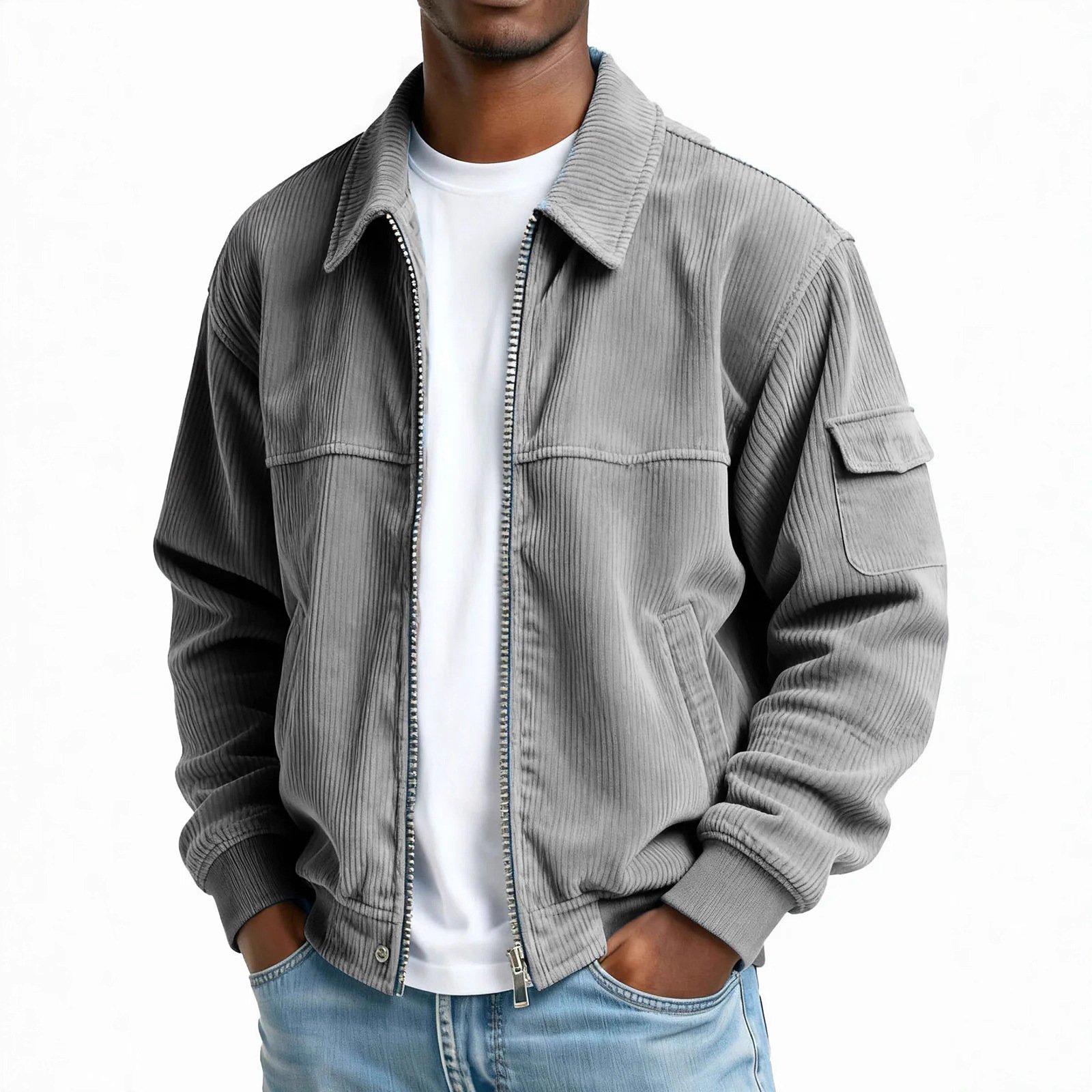 New Men's Retro Corduroy Fashion Casual Long Sleeve Pocket Jacket Men - Image 2