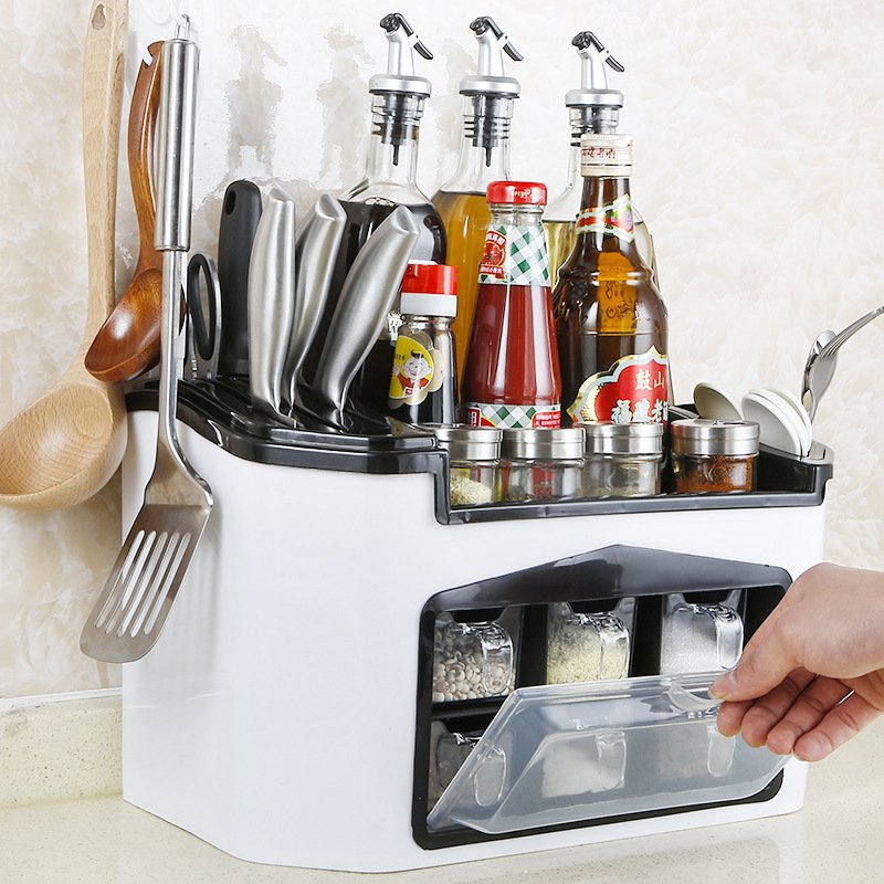 Kitchenware Rack Seasoning Storage Box Multifunctional Floor Condiment Storage Knife Rack - Image 5