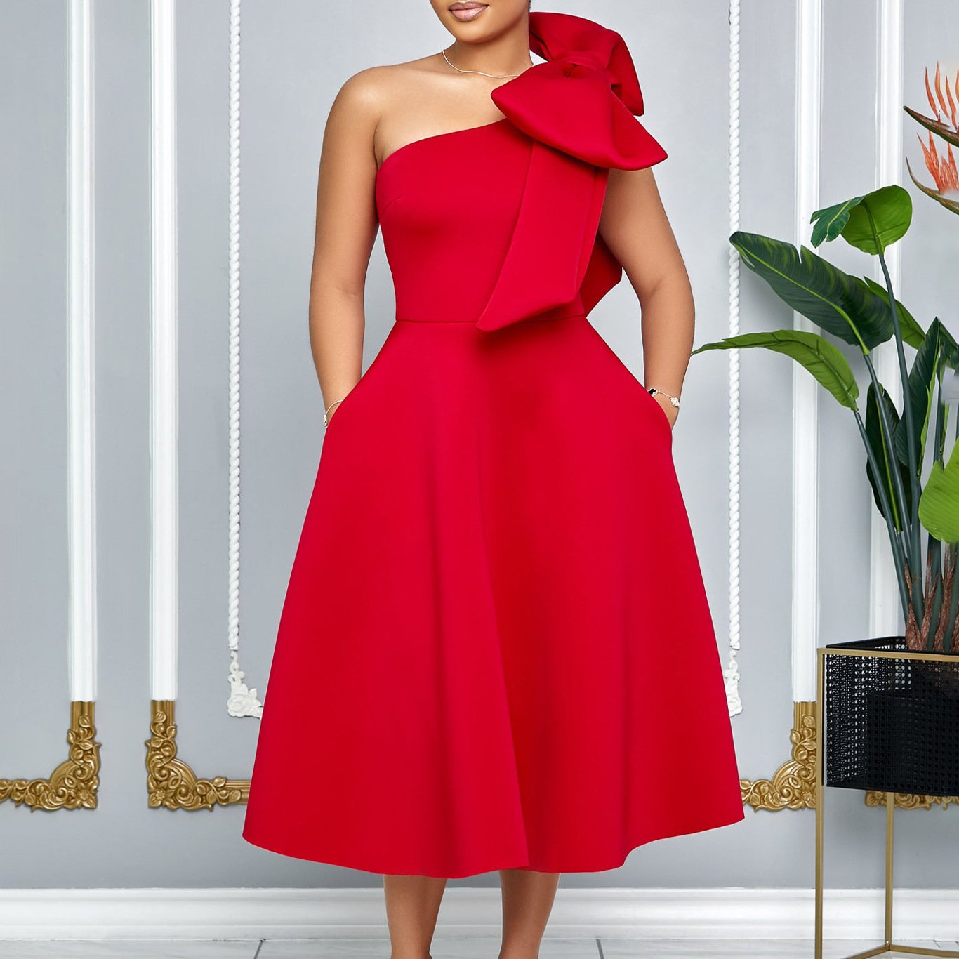 Valentines Day Fashionable Solid-Color Sexy Evening Gown For Women - Image 3
