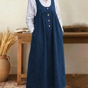 Buttoned Suspender Sleeveless Loose Casual Dress