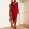 Fashionable High-neck Long-sleeve Figure-hugging Sheath Dress