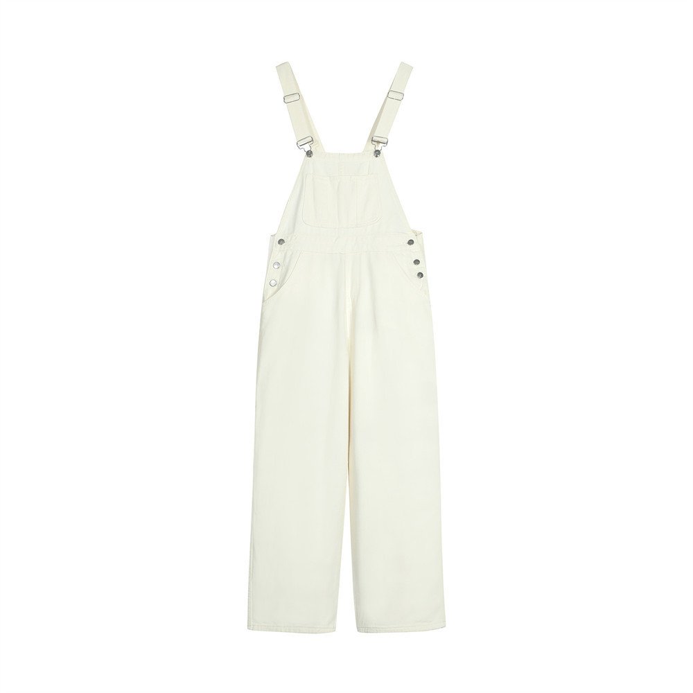 Simple Solid Color Wide Leg Straight Cargo Overalls - Image 6