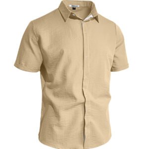 Mens Solid-color Short-sleeve Lapel Shirt