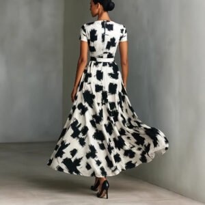 Modern Art-Style Black-and-White Abstract Print Dress