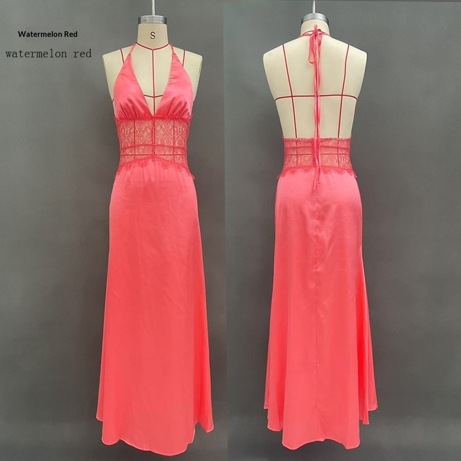 Seamless Halter Deep V-Slit Silk-Smooth Satin Maxi Dress - Image 8