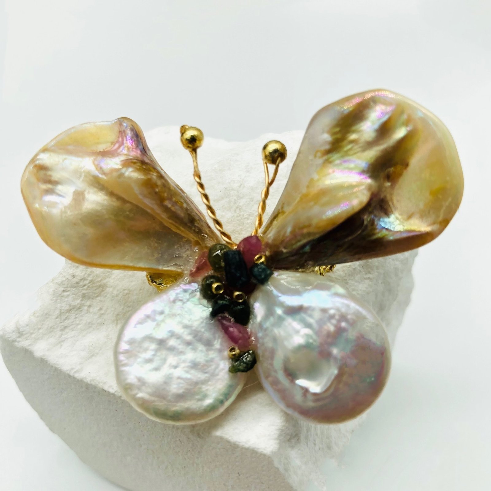 Handwoven Epoxy Shell Butterfly Brooch - Image 2