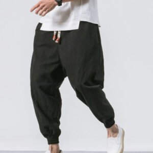 Chinese Style Harem Pants Men Streetwear Casual Joggers Mens Pants Cotton Linen Sweatpants Ankle-length Men Trousers M-5XL