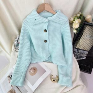 Knitted Cardigan Lapel Single Breasted Casual Irregular Women's Sweater Jacket