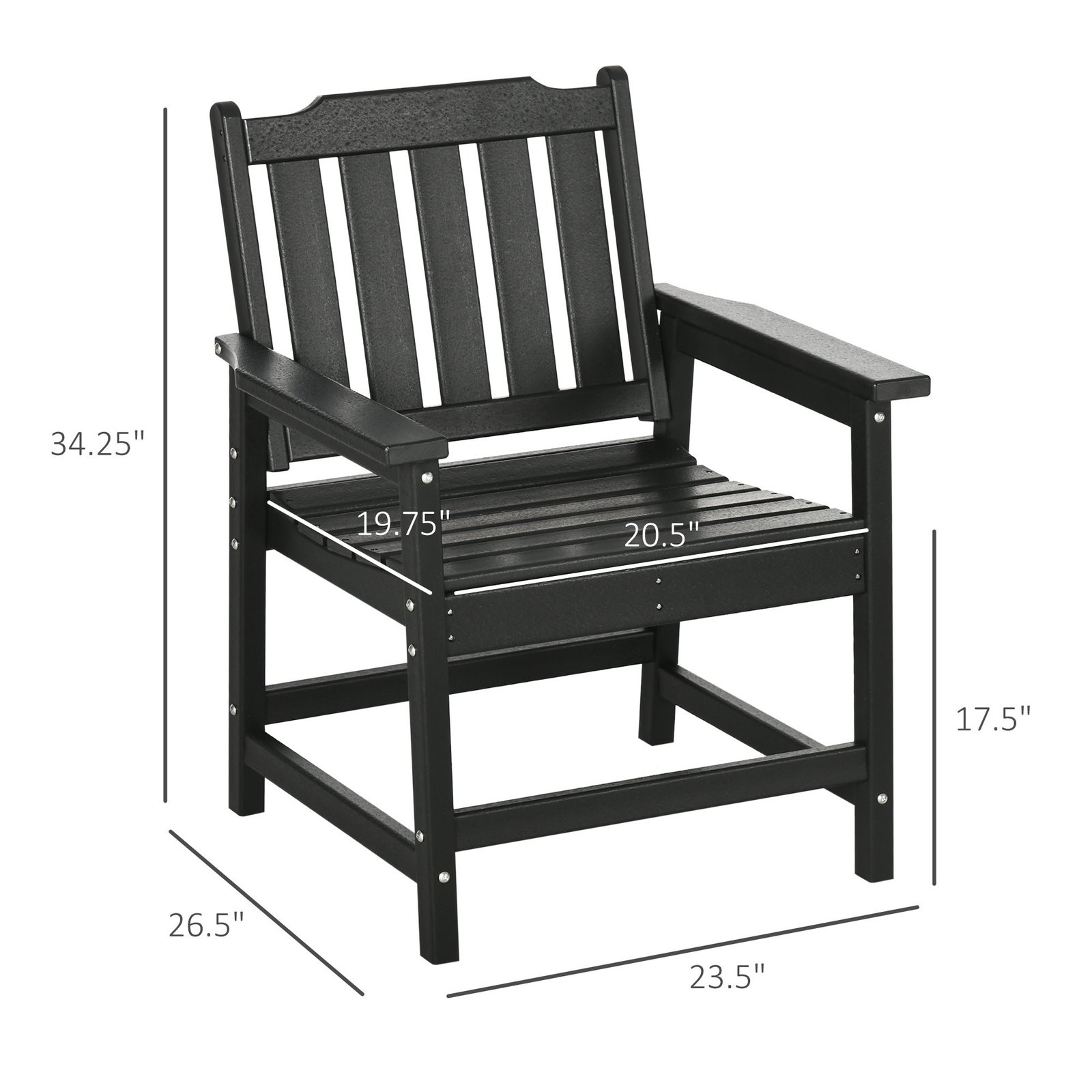 2 Piece All-Weather Patio Chairs, HDPE Patio Dining Chair Set, Heavy Duty Wood-Like Outdoor Furniture, Black - Image 3