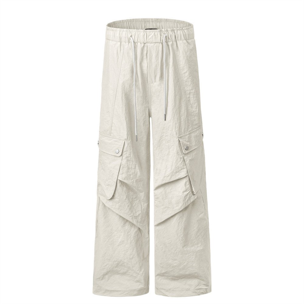 American-style Drawstring Wrinkle Overalls Men's High Street Fashion Brand Casual Paratrooper Pants Pleated Loose Straight Trousers - Image 5