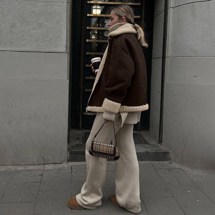 Loose Suede Lambswool Warm Vintage Jacket - Image 4