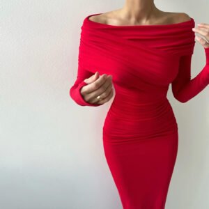 Elegant Vintage Off-shoulder Long-sleeve Dress