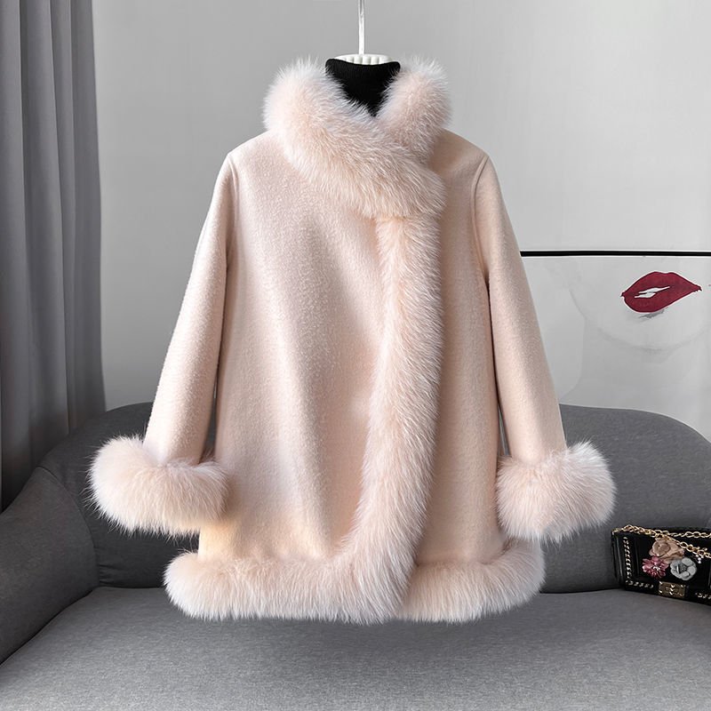 Socialite Cloak Fur Jacket Women's Reversible Woolen Coat Mid-length Young - Image 4
