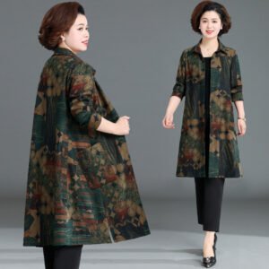 Plus Size Women's Clothing Spring And Autumn Floral Print Trench Coat