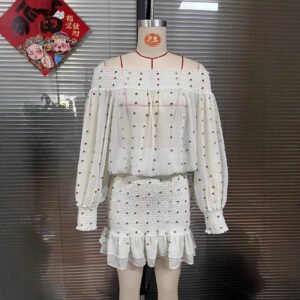 French-style Colored Diamond Mesh Ribbon Shirt Dress