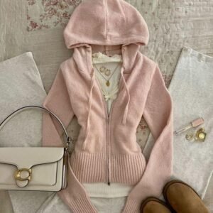 Slimming Flattering Hooded Zip Up Knit Cardigan
