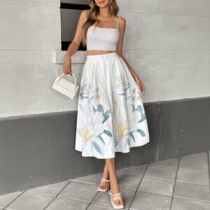 Casual Vacation Sweet Style Button-Decorated Floral Print Skirt